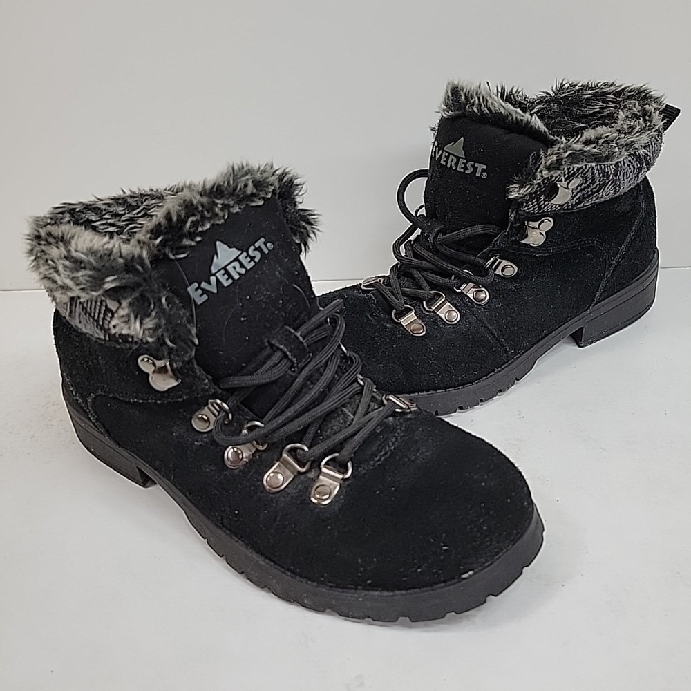 Everest Ankle‎ High Boot- Faux Fur lined  Black Suede Woman Sz 7.5 Lugged Sole